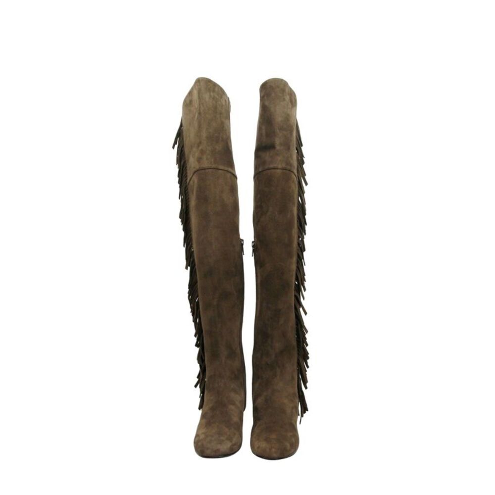 Saint Laurent Women's Over The Knee Brown Suede Fringed Boots (37 EU / 7 US) - Picture 3 of 8
